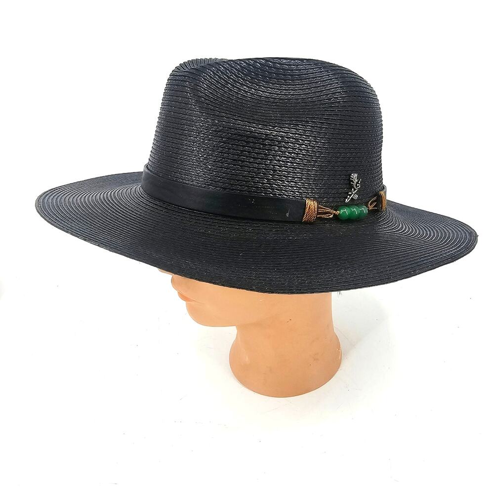 Santana Men's straw Hat Flat Brim Black Size L Large Carlos Santana Mexico